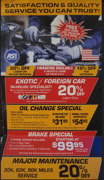 COUPON AUTO REPAIR SPECIALS